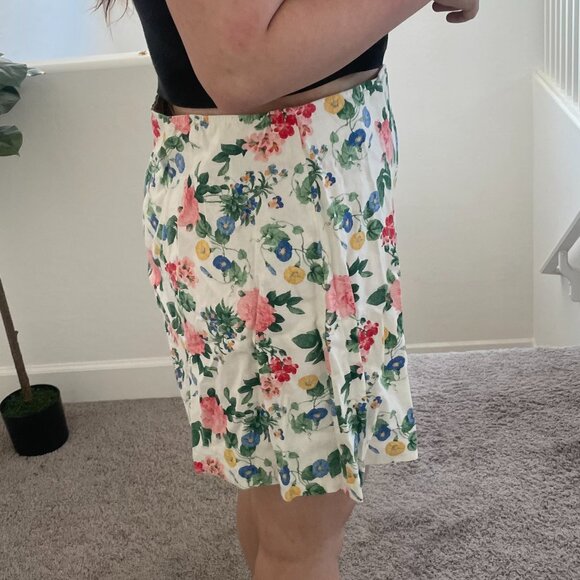 ⭐️ High-Waisted Linen-Blend Mini A-Line Floral Chic Glam Girly Hippie Mini Skirt - Picture 11 of 11